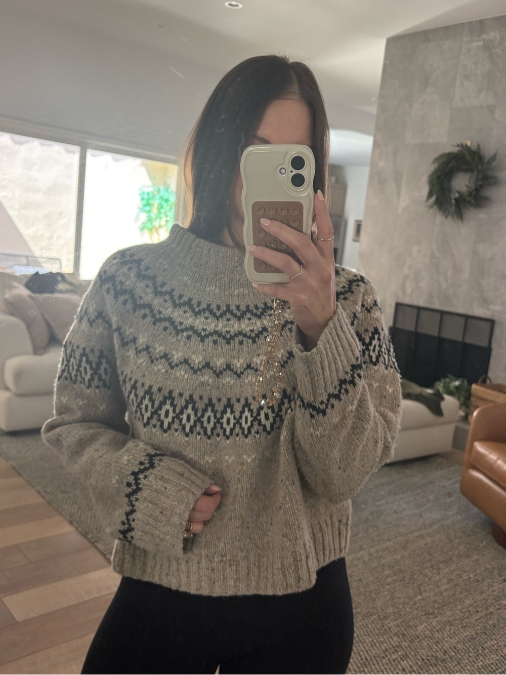 J.Crew Fair Isle Wide Mockneck Sweater Oatcake Barley Wool Blend S